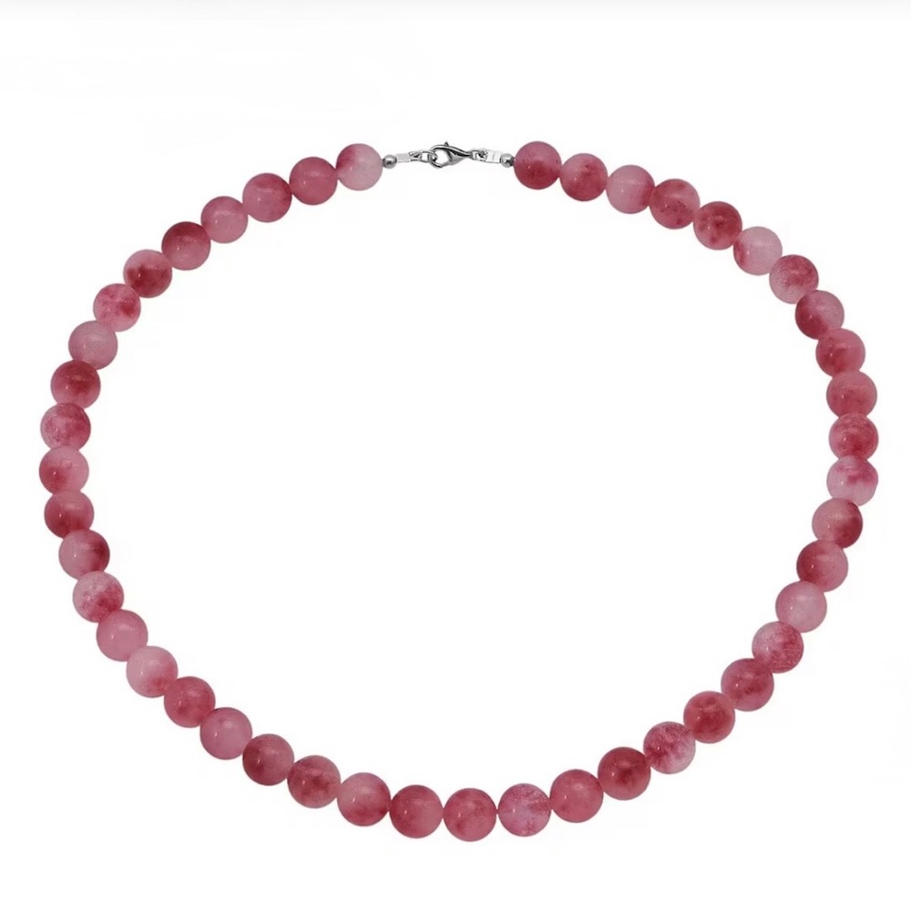 $129 Retail Pink Agate Beaded 290.00 ctw Necklace in 925 Sterling Silver